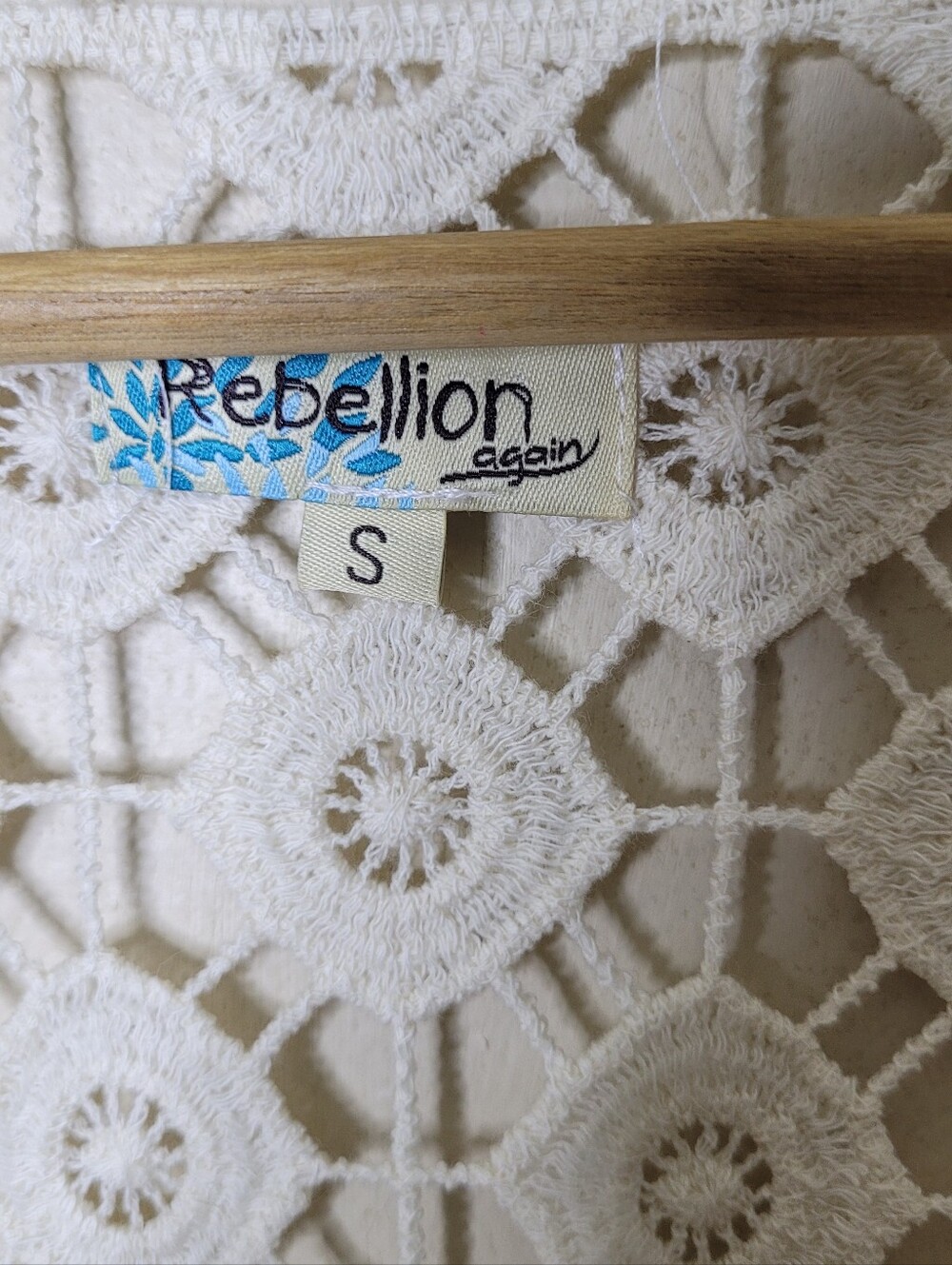 Crochet Lace Short Sleeve Long Kimono Duster Size Small - Picture 6 of 8